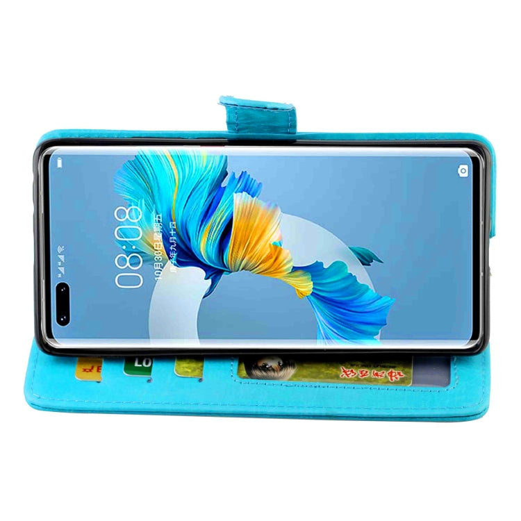 Para Huawei Mate40 Pro / Mate40 Pro + Funda protectora con tapa horizontal de cuero con textura de caballo loco con soporte y ranuras para tarjetas y billetera y marco de fotos (azul claro)