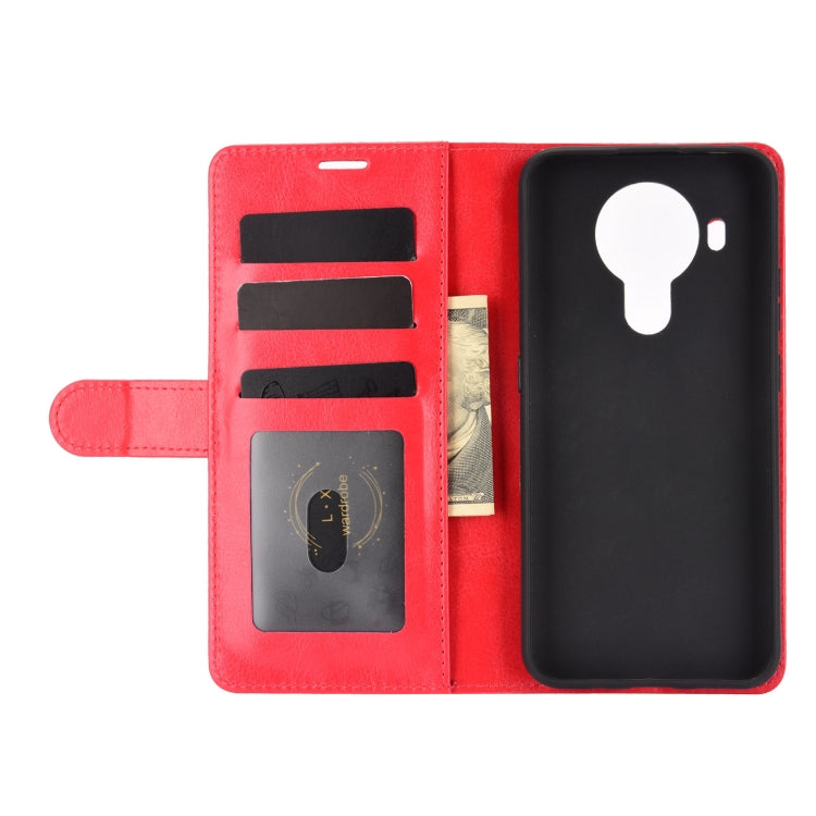 Para Nokia 5.4 R64 Funda protectora con solapa horizontal de textura única con soporte y ranuras para tarjetas y billetera y marco de fotos (rojo)