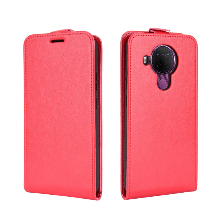 Para Nokia 5.4 R64 Funda protectora de cuero con solapa vertical con textura con ranuras para tarjetas y marco de fotos (rojo)
