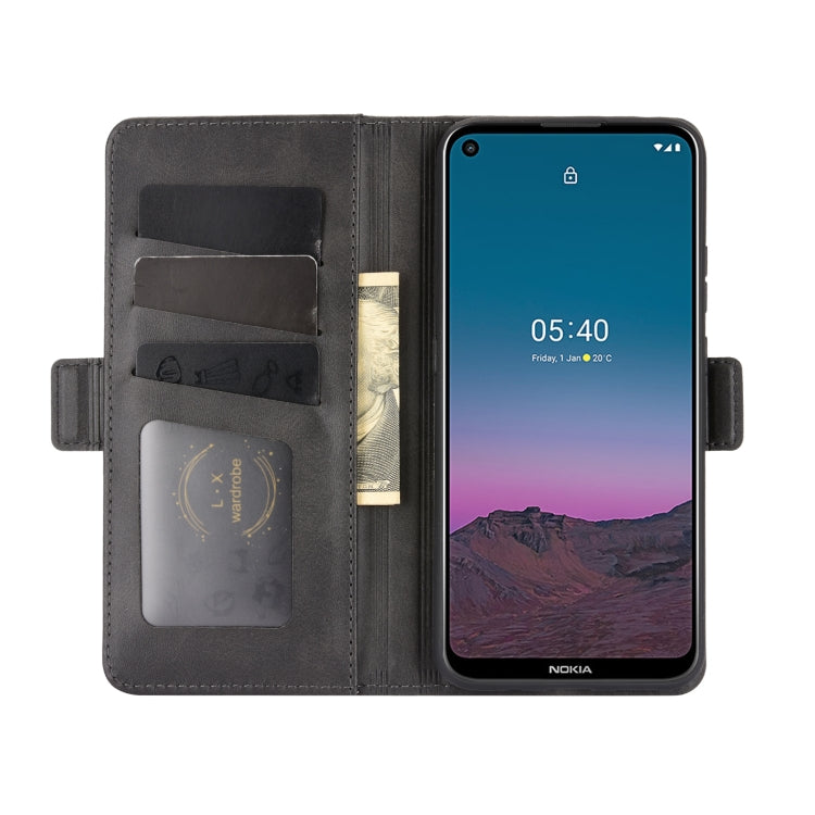 Para Nokia 5.4 Estuche de cuero abatible horizontal con hebilla magnética de doble cara con soporte, ranuras para tarjetas y billetera (negro)