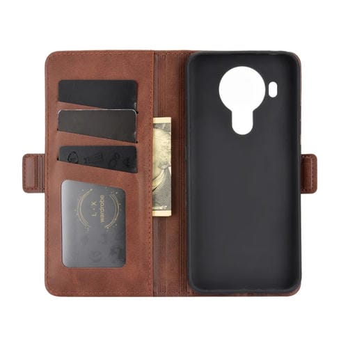 Para Nokia 5.4 Estuche de cuero abatible horizontal con hebilla magnética de doble cara con soporte, ranuras para tarjetas y billetera (marrón)