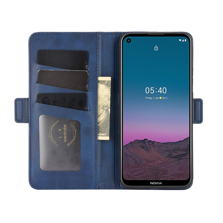 Para Nokia 5.4 Estuche de cuero abatible horizontal con hebilla magnética de doble cara con soporte, ranuras para tarjetas y billetera (azul oscuro)