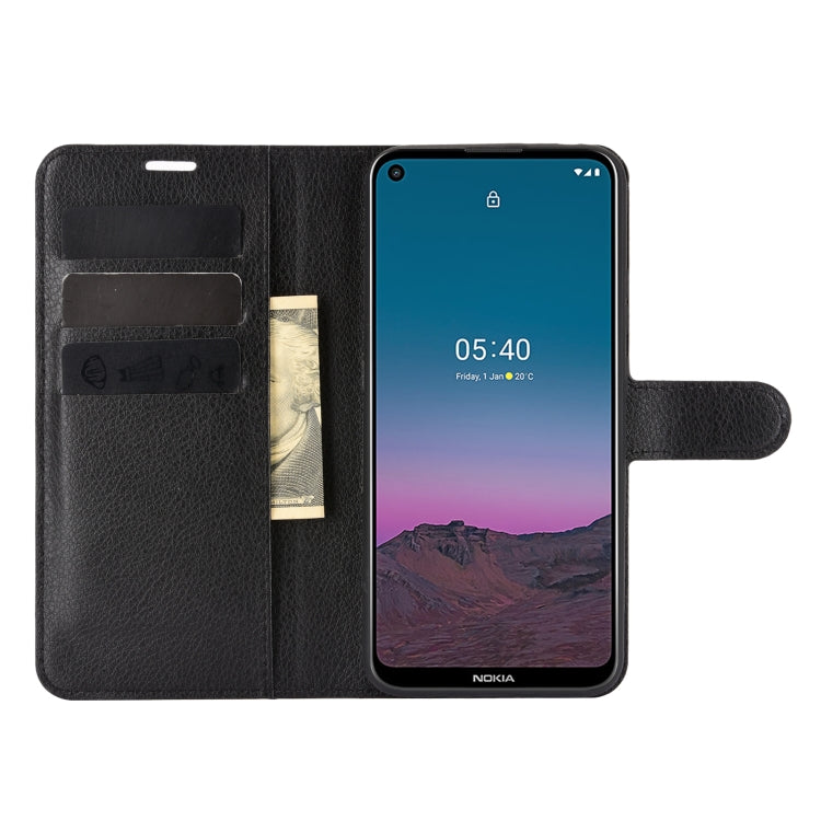 Para Nokia 5.4 Funda protectora con tapa horizontal con textura de litchi con soporte, ranuras para tarjetas y billetera