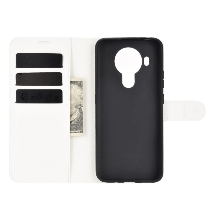 Para Nokia 5.4 Funda protectora con tapa horizontal con textura de litchi con soporte, ranuras para tarjetas y billetera (blanco)