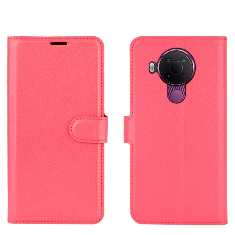 Para Nokia 5.4 Funda protectora con tapa horizontal con textura de litchi con soporte, ranuras para tarjetas y billetera (rojo)