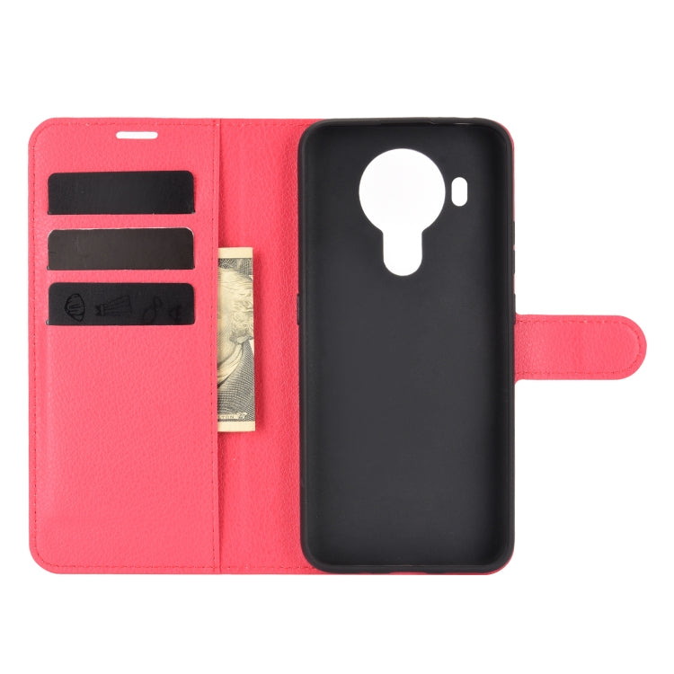 Para Nokia 5.4 Funda protectora con tapa horizontal con textura de litchi con soporte, ranuras para tarjetas y billetera (rojo)
