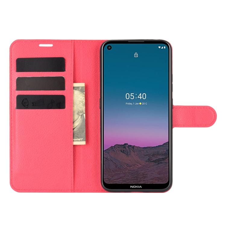 Para Nokia 5.4 Funda protectora con tapa horizontal con textura de litchi con soporte, ranuras para tarjetas y billetera (rojo)