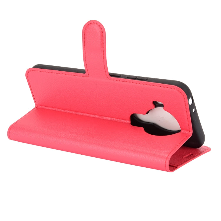 Para Nokia 5.4 Funda protectora con tapa horizontal con textura de litchi con soporte, ranuras para tarjetas y billetera (rojo)