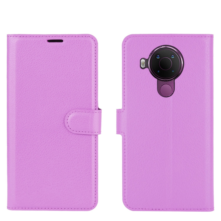Para Nokia 5.4 Funda protectora con tapa horizontal con textura de litchi con soporte, ranuras para tarjetas y billetera (púrpura)