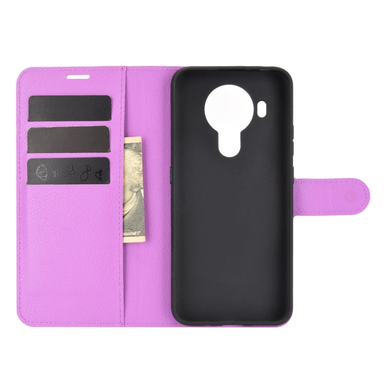 Para Nokia 5.4 Funda protectora con tapa horizontal con textura de litchi con soporte, ranuras para tarjetas y billetera (púrpura)