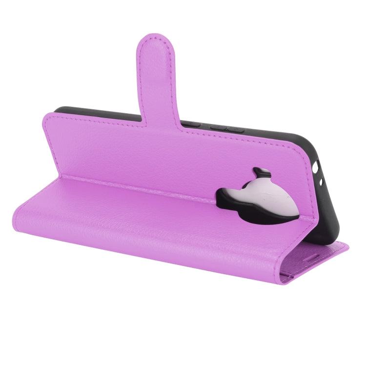 Para Nokia 5.4 Funda protectora con tapa horizontal con textura de litchi con soporte, ranuras para tarjetas y billetera (púrpura)