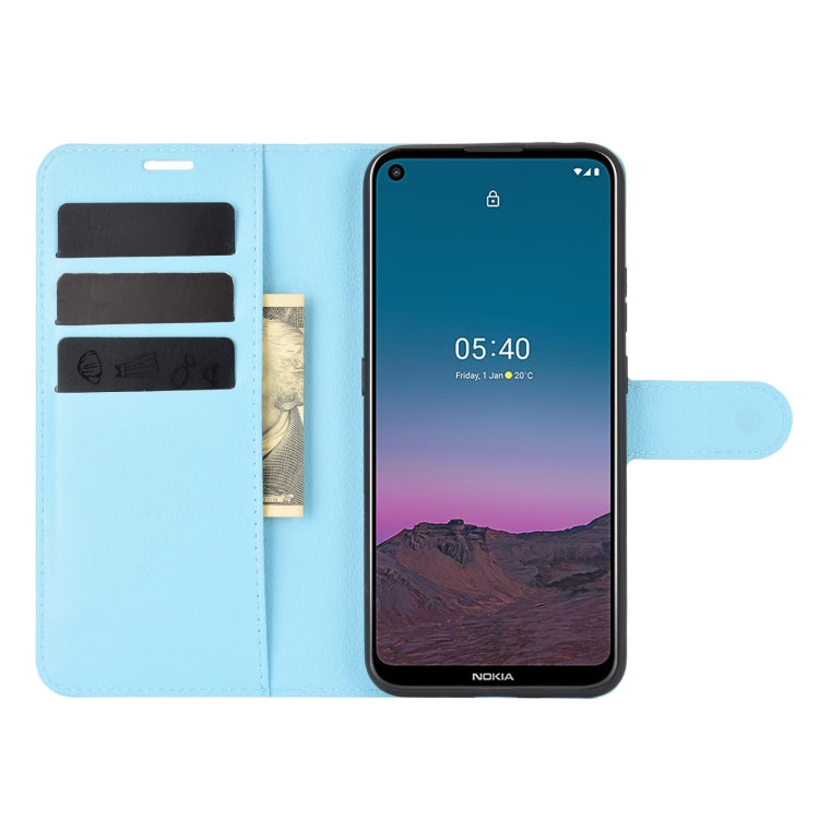 Para Nokia 5.4 Funda protectora con tapa horizontal con textura de litchi con soporte, ranuras para tarjetas y billetera (azul)
