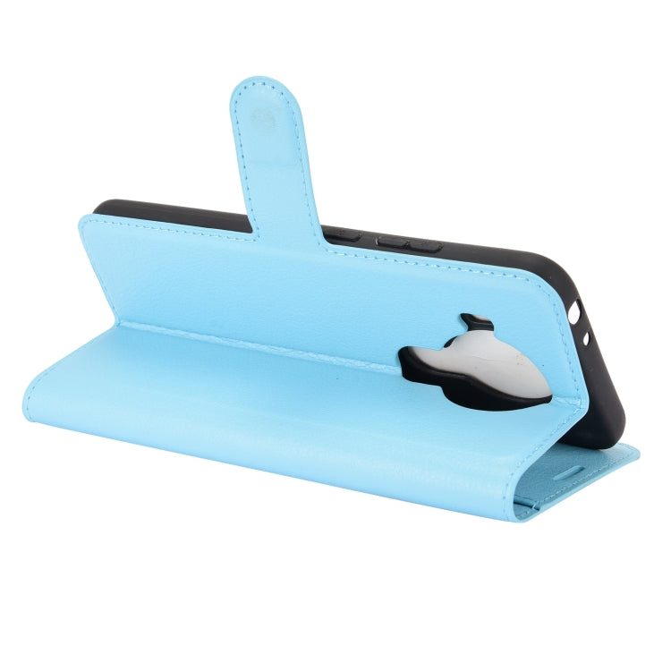 Para Nokia 5.4 Funda protectora con tapa horizontal con textura de litchi con soporte, ranuras para tarjetas y billetera (azul)