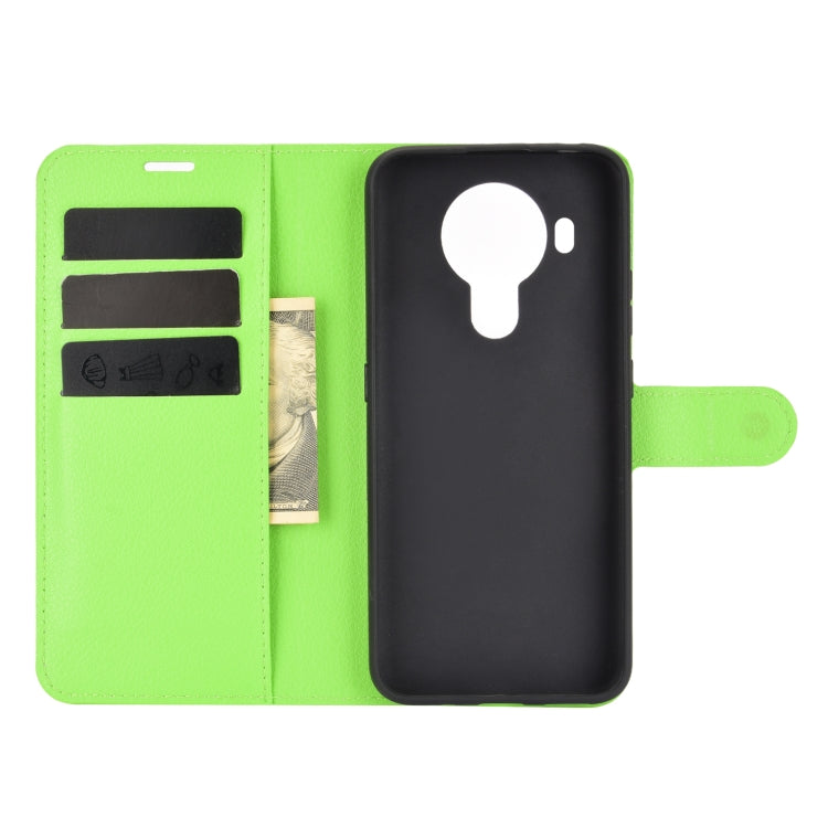 Para Nokia 5.4 Funda protectora con tapa horizontal con textura de litchi con soporte, ranuras para tarjetas y billetera (verde)