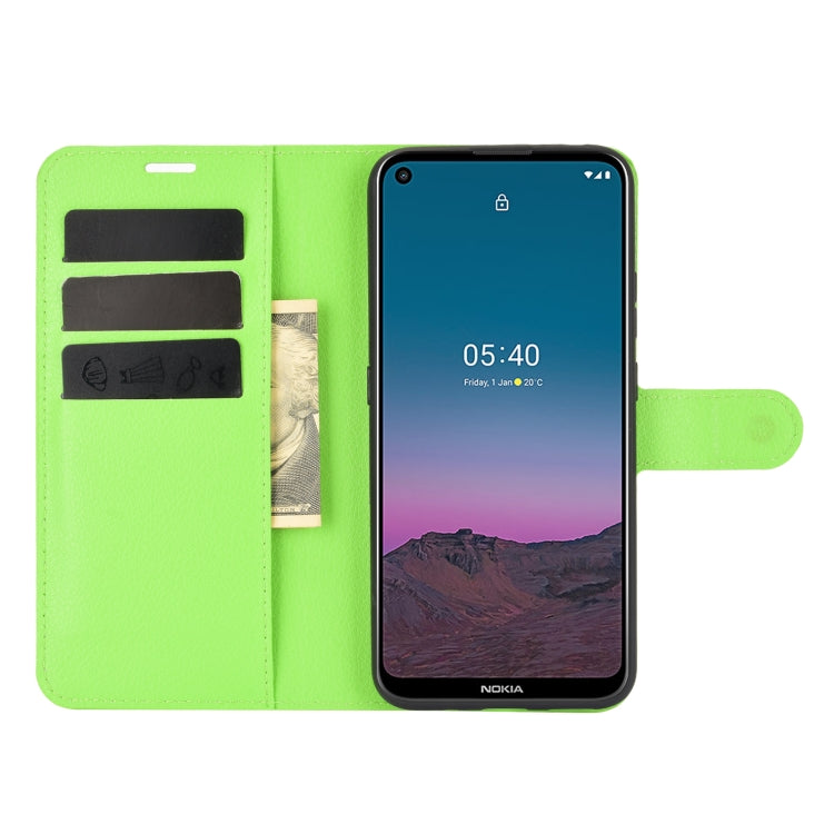Para Nokia 5.4 Funda protectora con tapa horizontal con textura de litchi con soporte, ranuras para tarjetas y billetera (verde)