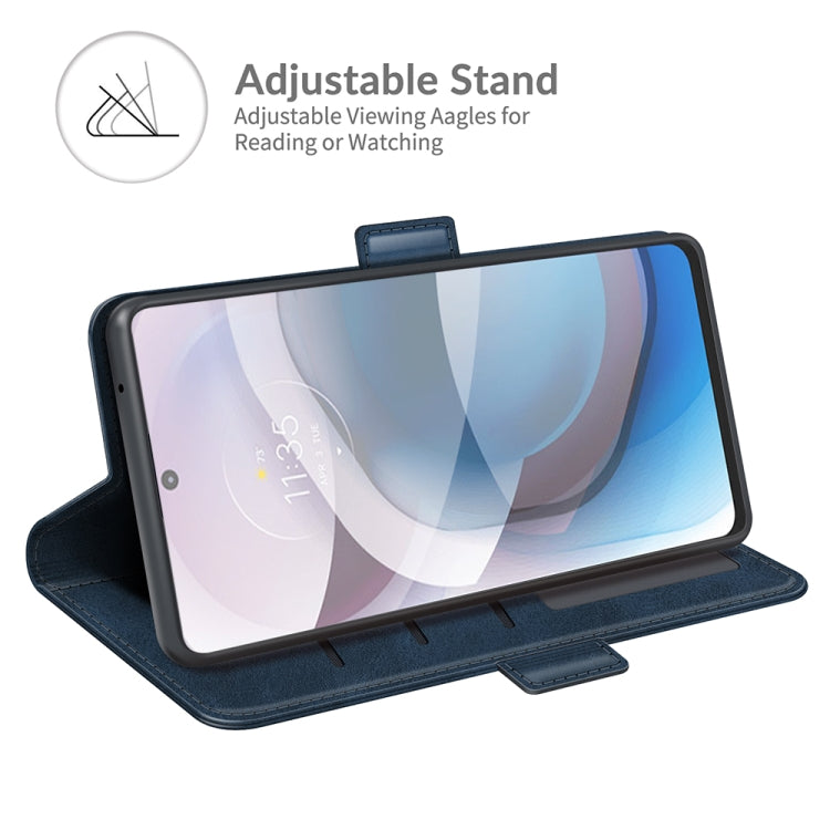 Para MOTOROLA MOTO ONE 5G ACE con hebilla magnética de doble lado Caja de cuero de la chancleta horizontal con soporte y ranuras para tarjetas (azul oscuro)