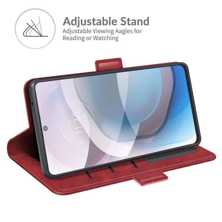 Para MOTOROLA MOTO ONE 5G ACE con hebilla magnética de doble lado Caja de cuero de chancletas horizontales con soporte y tragamonedas y billetera (rojo)