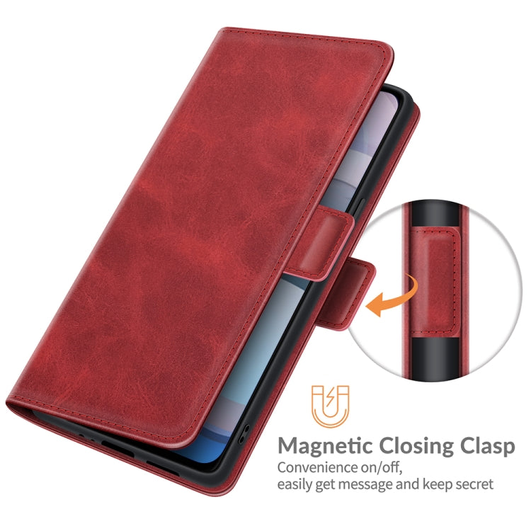 Para MOTOROLA MOTO ONE 5G ACE con hebilla magnética de doble lado Caja de cuero de chancletas horizontales con soporte y tragamonedas y billetera (rojo)