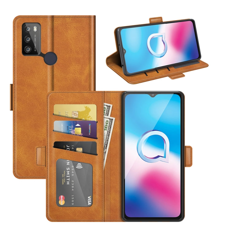 Para Alcatel 1S 2021 / 3L 2021 Hebilla magnética de doble lado Caja de cuero Horizontal Flip con soporte y ranuras para tarjetas y billetera (Amarillo)