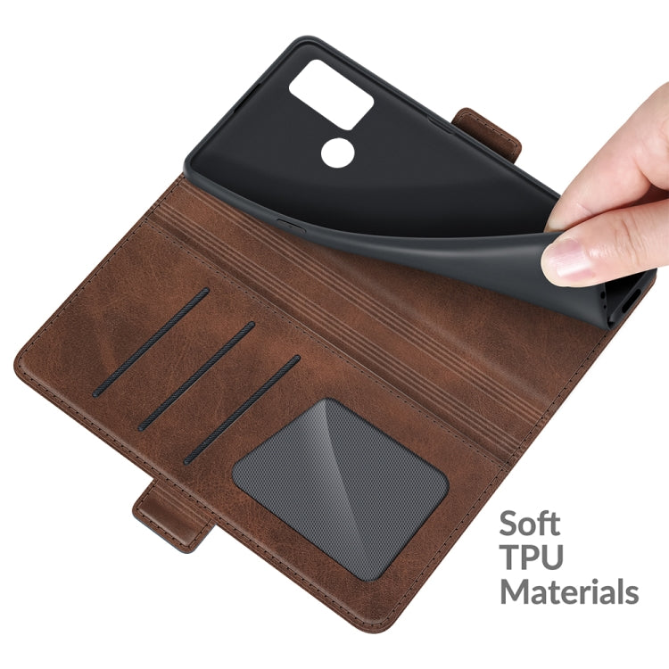 Para Alcatel 1S 2021 / 3L 2021 Hebilla magnética de doble lado Caja de cuero Horizontal Flip con soporte y tragamonedas y billetera (marrón)