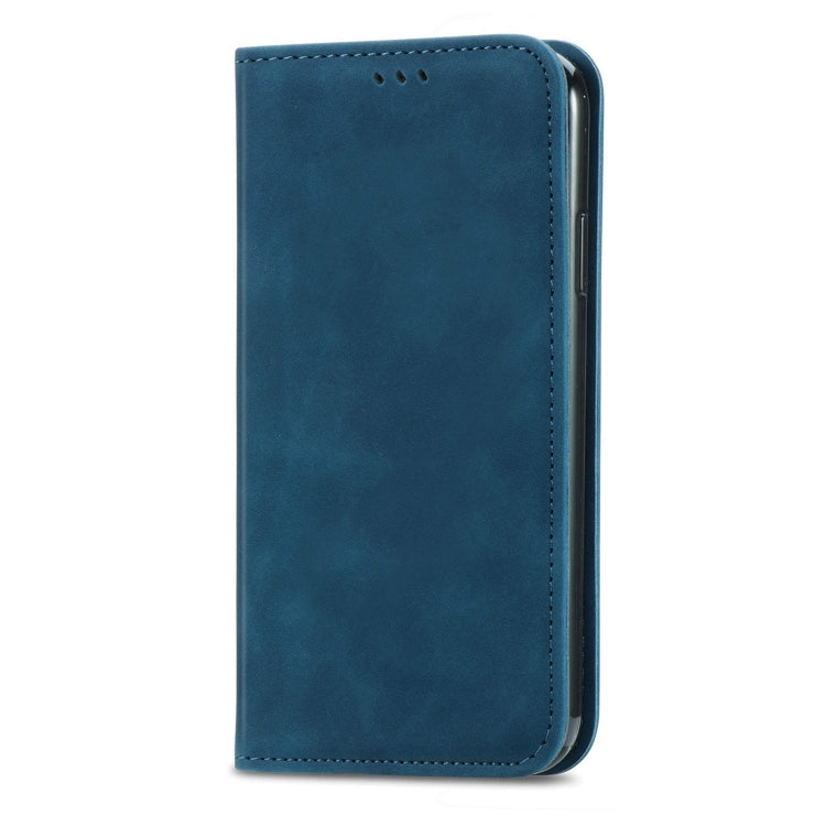 Capa retro de la piel de la piel de la piel con la funda de cuero horizontal magnética con soporte y tragamonedas de tarjetas y marco de billetera y foto para Huawei Nova 8 Pro (Azul)