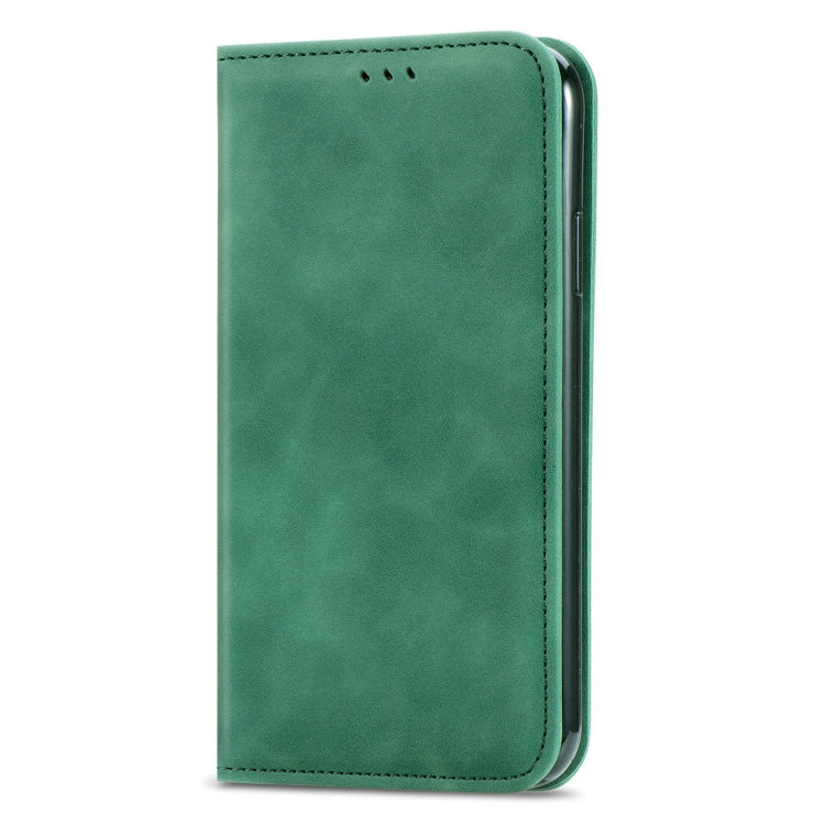 Capa retro de la piel de la piel de la piel Caja de cuero horizontal magnética con el soporte y las tragamonedas y la cartera y el marco de la foto para Huawei Nova 8 Pro (Green)