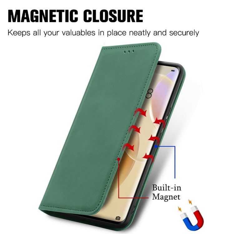 Capa retro de la piel de la piel de la piel Caja de cuero horizontal magnética con el soporte y las tragamonedas y la cartera y el marco de la foto para Huawei Nova 8 Pro (Green)