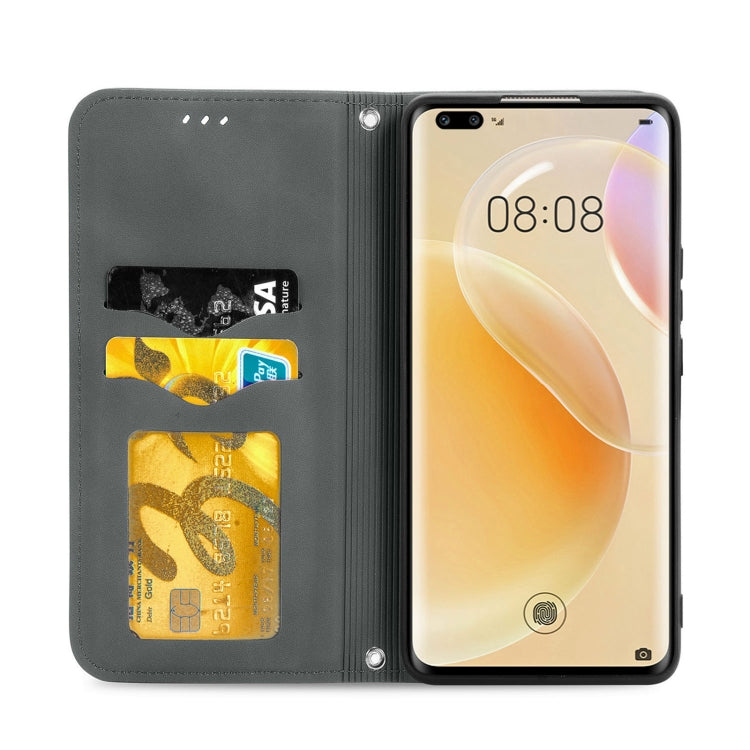 Capa retro de la piel de la piel con la funda de cuero horizontal magnética con soporte y tragamonedas y billetera y marco de fotos para Huawei NOVA 8 PRO (gris)