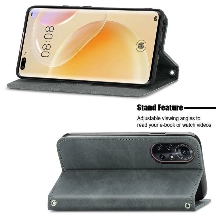 Capa retro de la piel de la piel con la funda de cuero horizontal magnética con soporte y tragamonedas y billetera y marco de fotos para Huawei NOVA 8 PRO (gris)