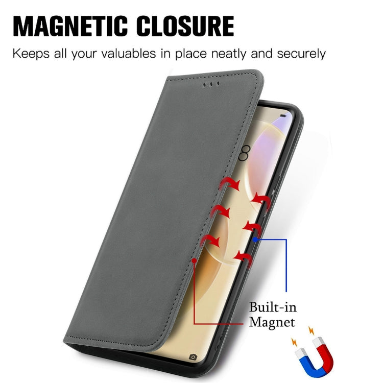 Capa retro de la piel de la piel con la funda de cuero horizontal magnética con soporte y tragamonedas y billetera y marco de fotos para Huawei NOVA 8 PRO (gris)