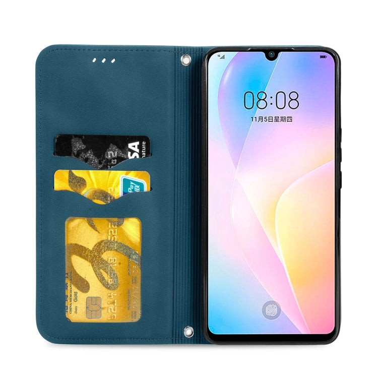 Para Huawei Nova 8 SE Retro Siente Sienta Asunto Magnético Horizontal Flip Funda de cuero con soporte y ranuras para tarjetas y marco de fotos (azul)