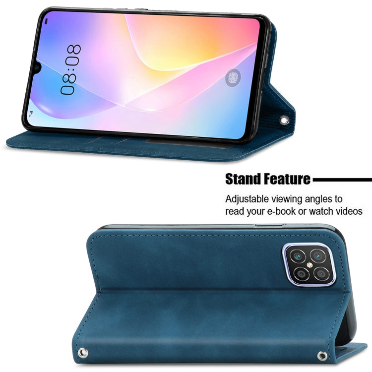 Para Huawei Nova 8 SE Retro Siente Sienta Asunto Magnético Horizontal Flip Funda de cuero con soporte y ranuras para tarjetas y marco de fotos (azul)
