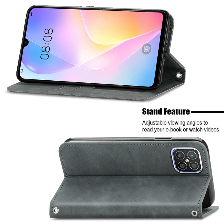 Para Huawei Nova 8 SE Retro Siente Siente Business Magnetic Horizontal Flip Funda de cuero con soporte y ranuras para tarjetas y marco de fotos (gris)