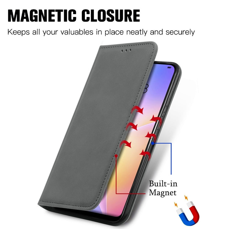 Para Huawei Nova 8 SE Retro Siente Siente Business Magnetic Horizontal Flip Funda de cuero con soporte y ranuras para tarjetas y marco de fotos (gris)