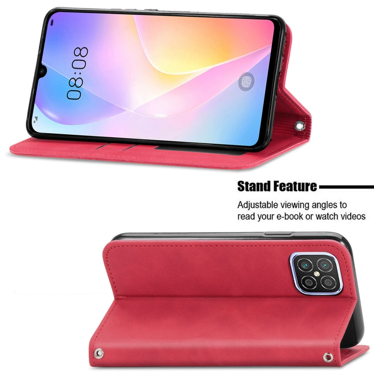 Para Huawei Nova 8 SE Retro piel Sienta negocio Magnético Horizontal Flip Funda de cuero con soporte y ranuras para tarjetas y marco de la fotografía (rojo)