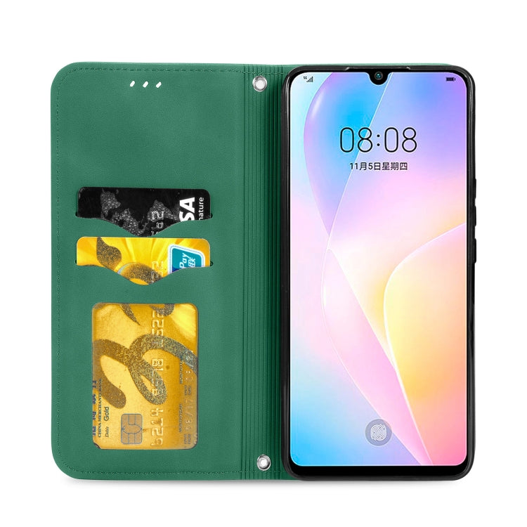 Para Huawei Nova 8 SE Retro piel Siente negocio Magnético Horizontal Flip Funda con soporte y ranuras para tarjetas y marco de fotografía (verde)
