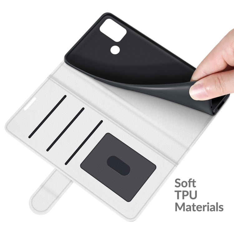 Para MOTOROLA MOTO G30 / G10 R64 Funda protectora de flip horizontal con soporte y ranuras para tarjetas y marco de la billetera y la foto (blanco)