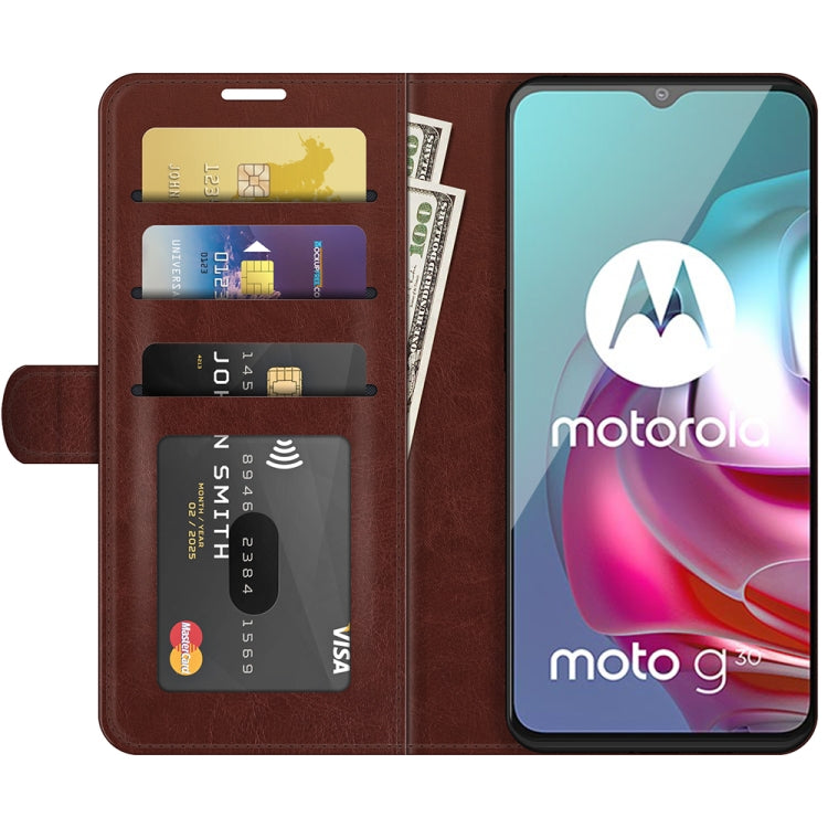Para MOTOROLA MOTO G30 / G10 R64 Funda protectora de flip horizontal con soporte y ranuras para tarjetas y marco de fotografía (marrón)
