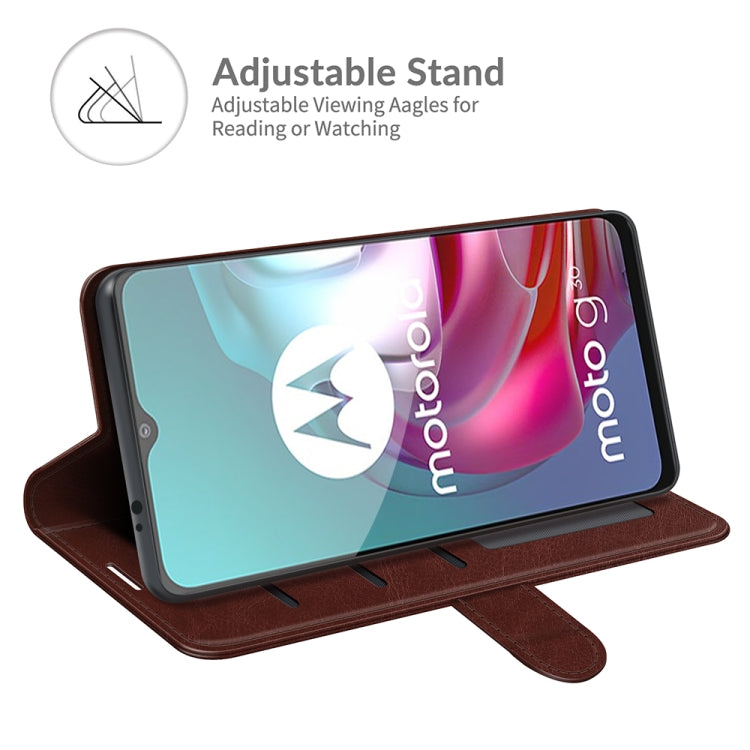 Para MOTOROLA MOTO G30 / G10 R64 Funda protectora de flip horizontal con soporte y ranuras para tarjetas y marco de fotografía (marrón)