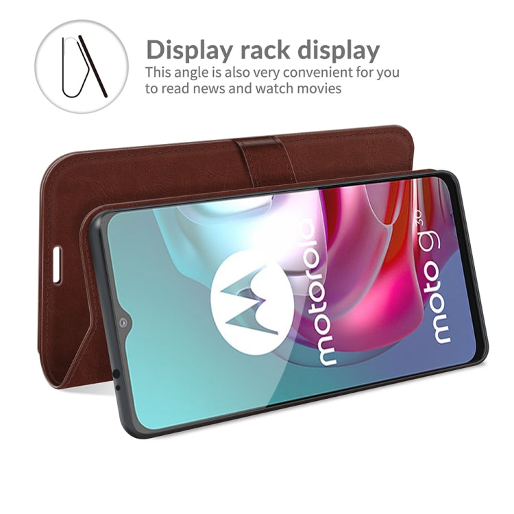 Para MOTOROLA MOTO G30 / G10 R64 Funda protectora de flip horizontal con soporte y ranuras para tarjetas y marco de fotografía (marrón)