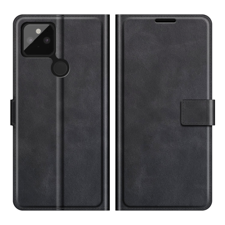 Para Google Pixel 5a Retro Becerro patrón Hebilla Horizontal Flip Funda de cuero con soporte y tragamonedas y billetera (Negro)