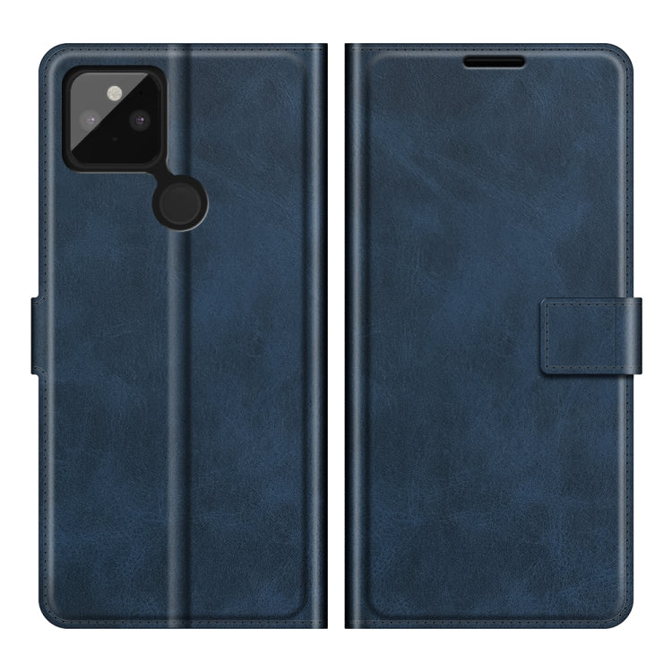 Para Google Pixel 5a Retro Becerro Patrón Hebilla Caja de cuero Horizontal Flip Funda con soporte y ranuras para tarjetas y billetera (azul)