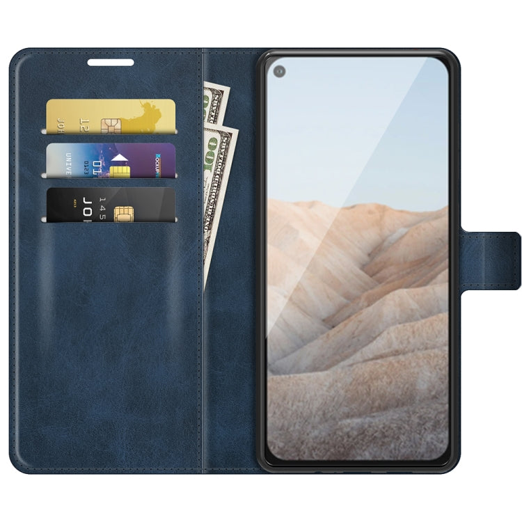 Para Google Pixel 5a Retro Becerro Patrón Hebilla Caja de cuero Horizontal Flip Funda con soporte y ranuras para tarjetas y billetera (azul)