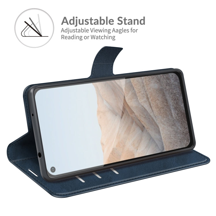 Para Google Pixel 5a Retro Becerro Patrón Hebilla Caja de cuero Horizontal Flip Funda con soporte y ranuras para tarjetas y billetera (azul)