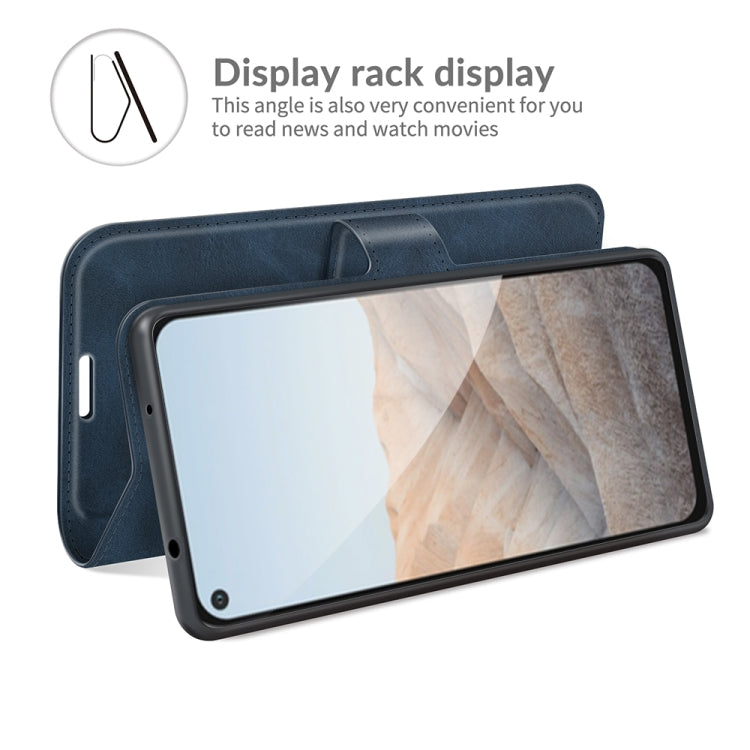 Para Google Pixel 5a Retro Becerro Patrón Hebilla Caja de cuero Horizontal Flip Funda con soporte y ranuras para tarjetas y billetera (azul)