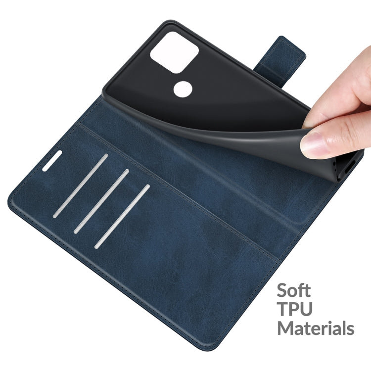 Para Google Pixel 5a Retro Becerro Patrón Hebilla Caja de cuero Horizontal Flip Funda con soporte y ranuras para tarjetas y billetera (azul)
