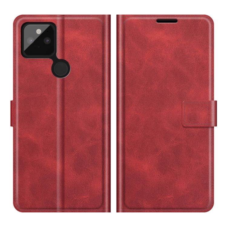 Para Google Pixel 5A Retro Becerro patrón Hebilla Horizontal Flip Funda de cuero con soporte y ranuras para tarjetas y billetera (rojo)