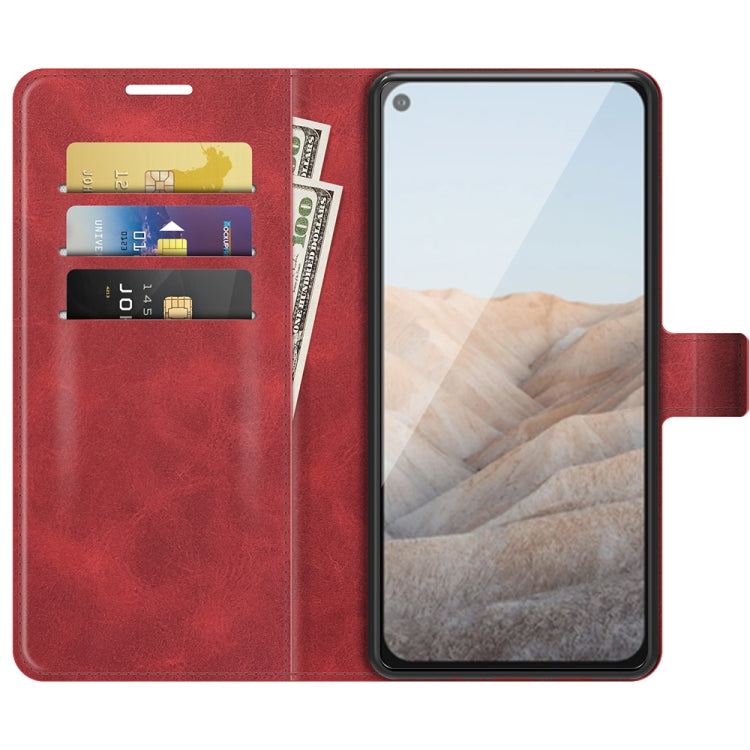 Para Google Pixel 5A Retro Becerro patrón Hebilla Horizontal Flip Funda de cuero con soporte y ranuras para tarjetas y billetera (rojo)