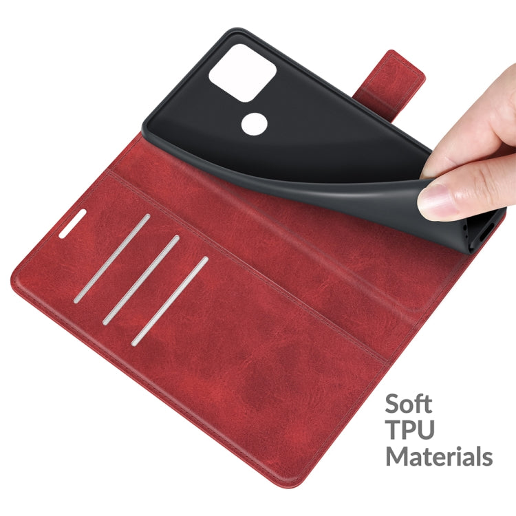 Para Google Pixel 5A Retro Becerro patrón Hebilla Horizontal Flip Funda de cuero con soporte y ranuras para tarjetas y billetera (rojo)