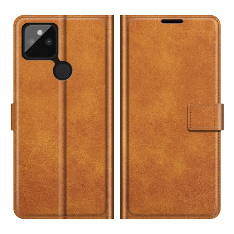Para Google Pixel 5A Retro Becerro patrón Hebilla Horizontal Funda de cuero con soporte y ranuras para tarjetas y billetera (amarillo)